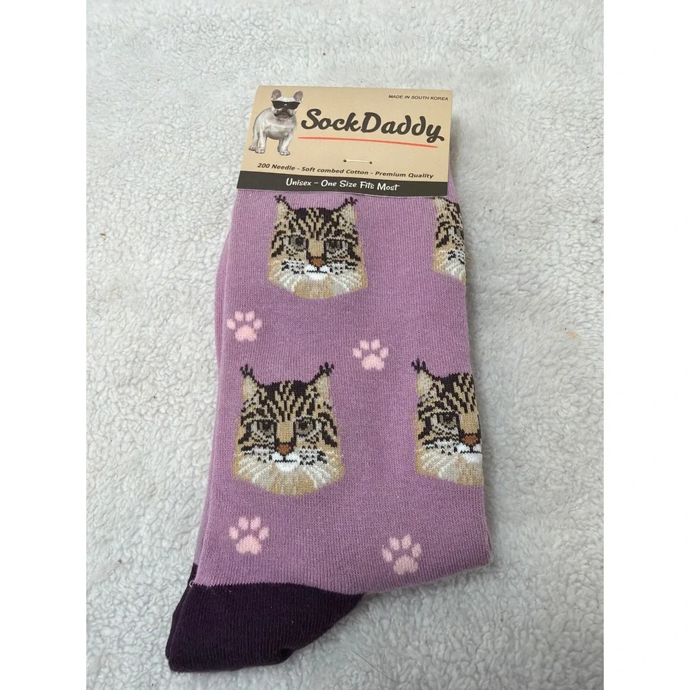 SockDaddy Crew Socks Unisex OSFM Purple Maine Coon Cat Pet Lovers 801-6